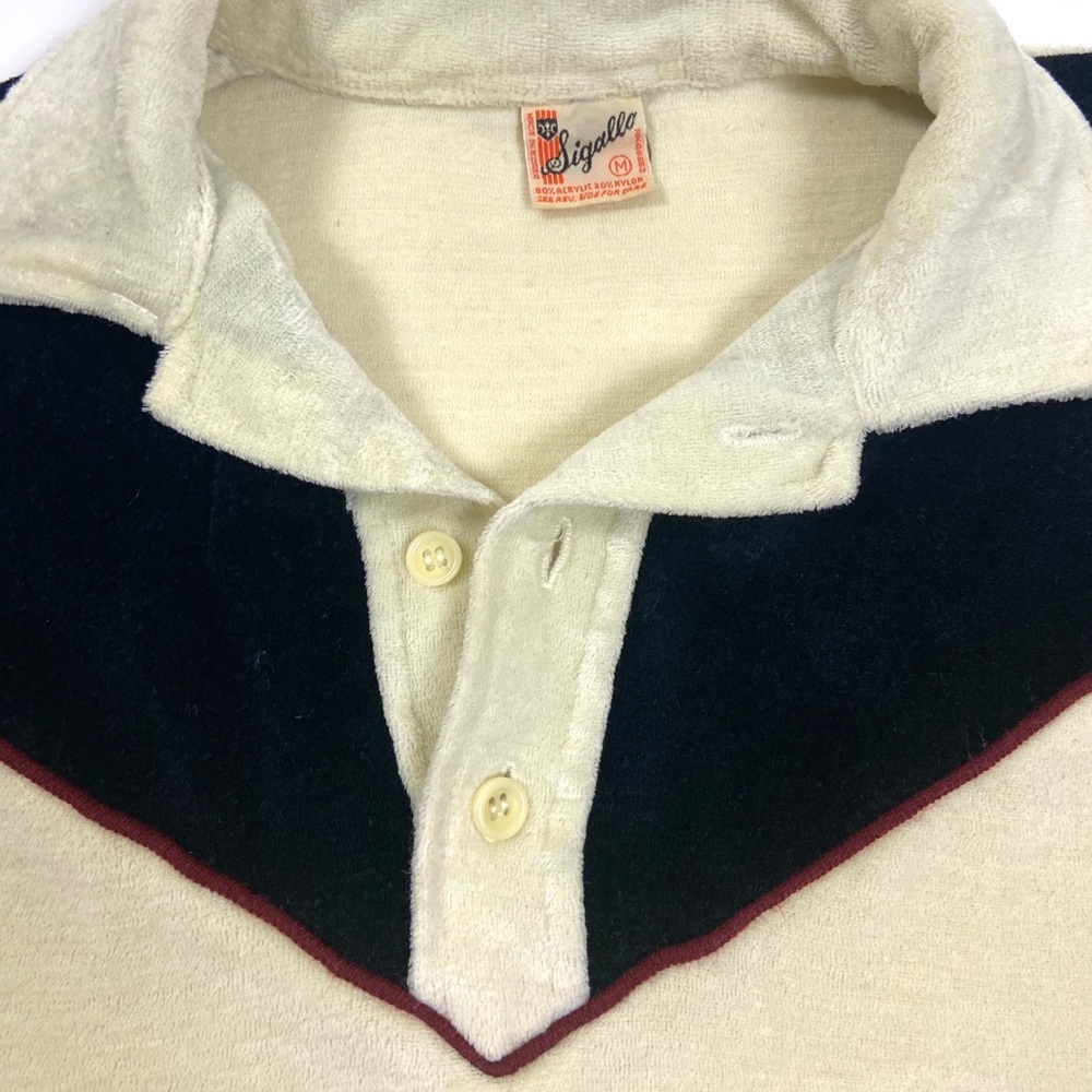 Vintage 70s Velour Cream and Black Shirt